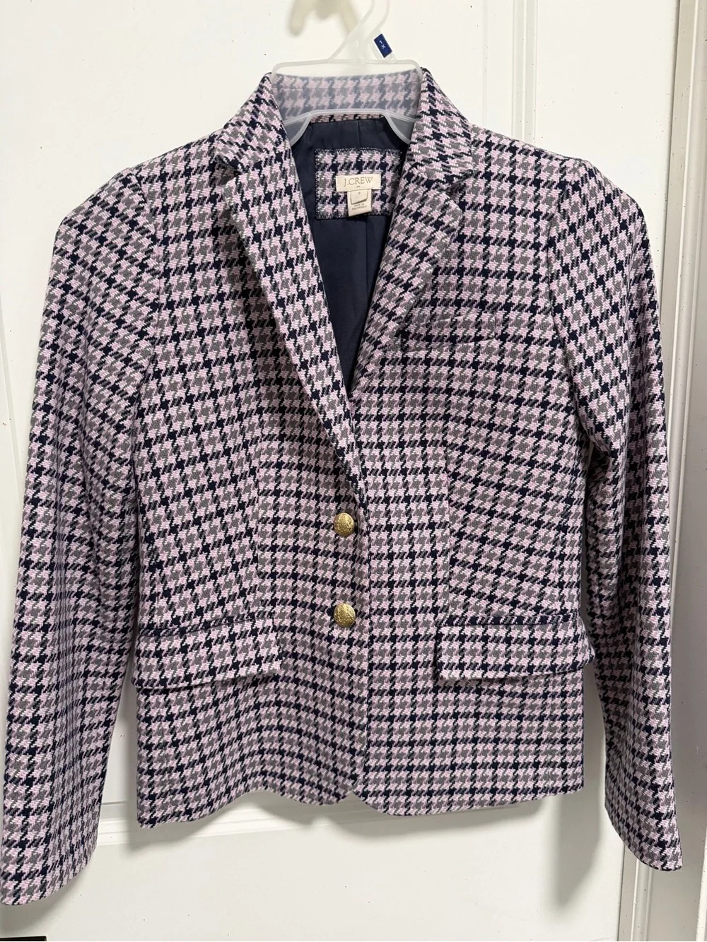 Vintage J. Crew lavendar  and navyHoundstooth Tailored Blazer with Gold Buttons